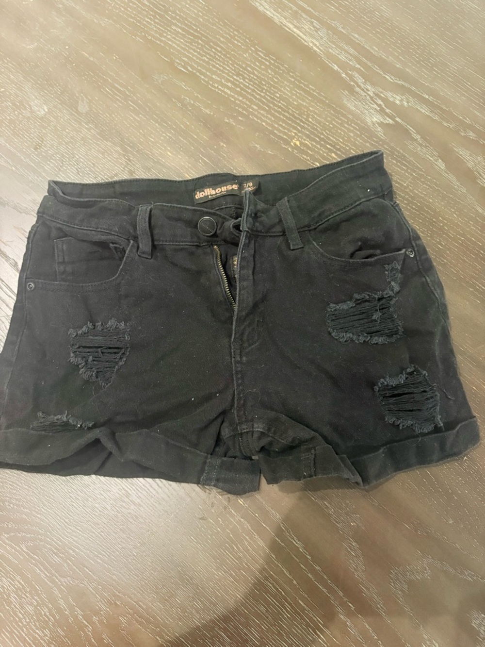 Dollhouse Black Distressed Cuffed Jean Shorts